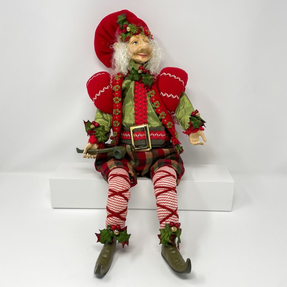 Vintage Poseable Christmas Forest Elf Sophisticated With Pipe Green Red